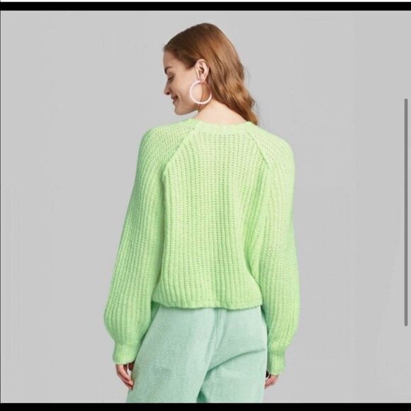 Wild Fable Women's Crewneck Raglan Pullover Sweater bright green medium large - Picture 2 of 10